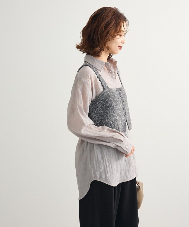 Green Parks ＳＥＴ２点ラメシャギービスチェ＋シャツ Charcoal Gray