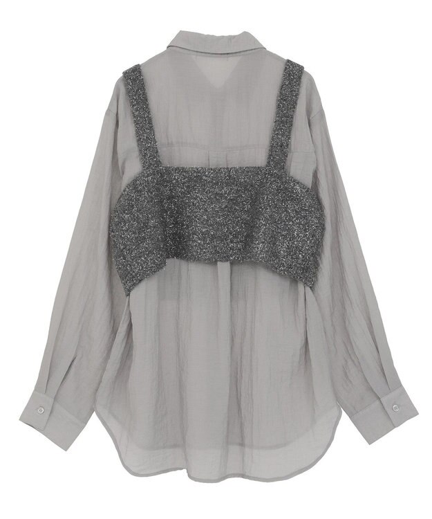 Green Parks ＳＥＴ２点ラメシャギービスチェ＋シャツ Charcoal Gray