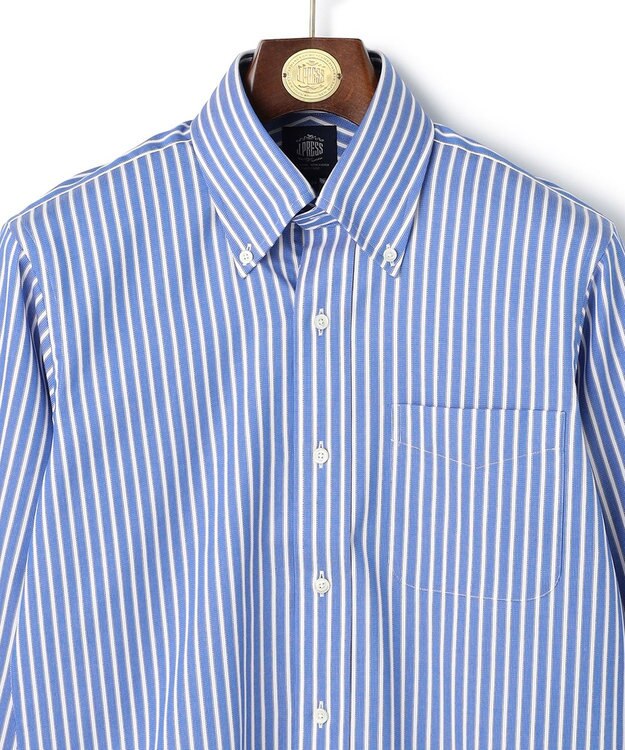 J.PRESS MEN 【PREMIUM PLEATS / 形態安定】スーピマコットンパナマストライプ シャツ / B.D. ネイビー系1