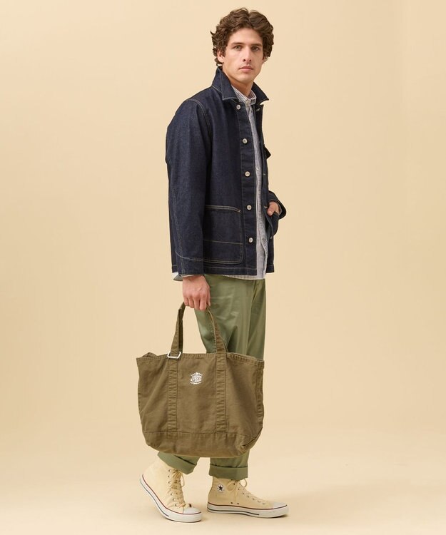 J.PRESS MEN コットンキャンバス オーバルトートバッグ カーキ系