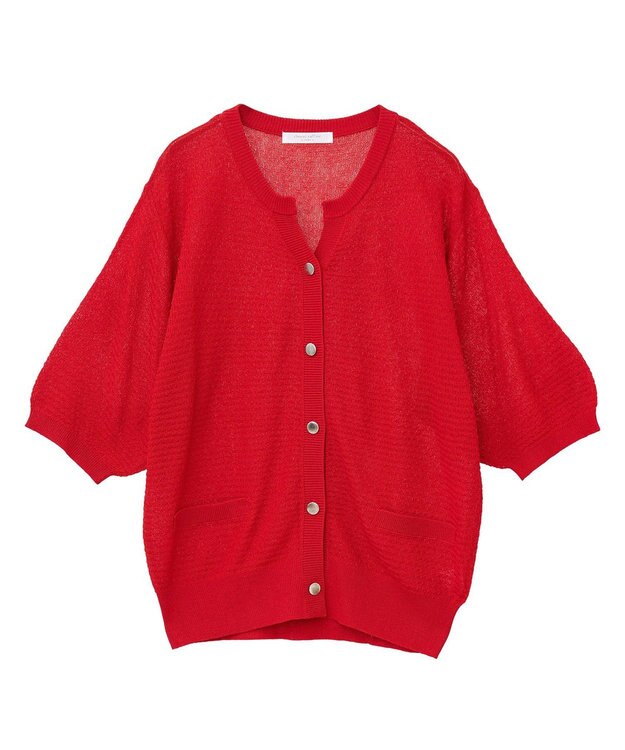 Green Parks スキッパー半袖ニットカーディガン Red