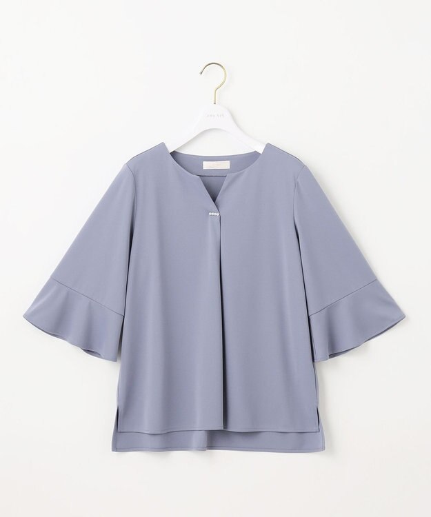 ANY SIS 【接触冷感・吸水速乾・UVケア】エアリードレープスムース 七分袖 ブラウス ブルー