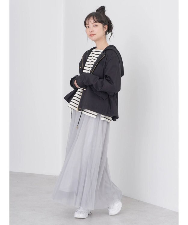 earth music&ecology パーカー付きミリタリーブルゾン Black