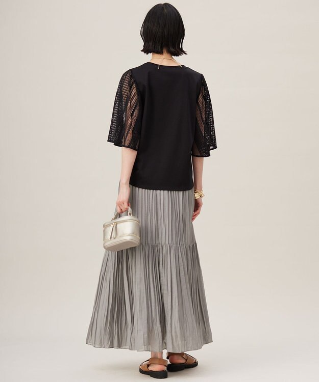 自由区 【洗える】レースエッジフレアスリーブ トップス ブラック