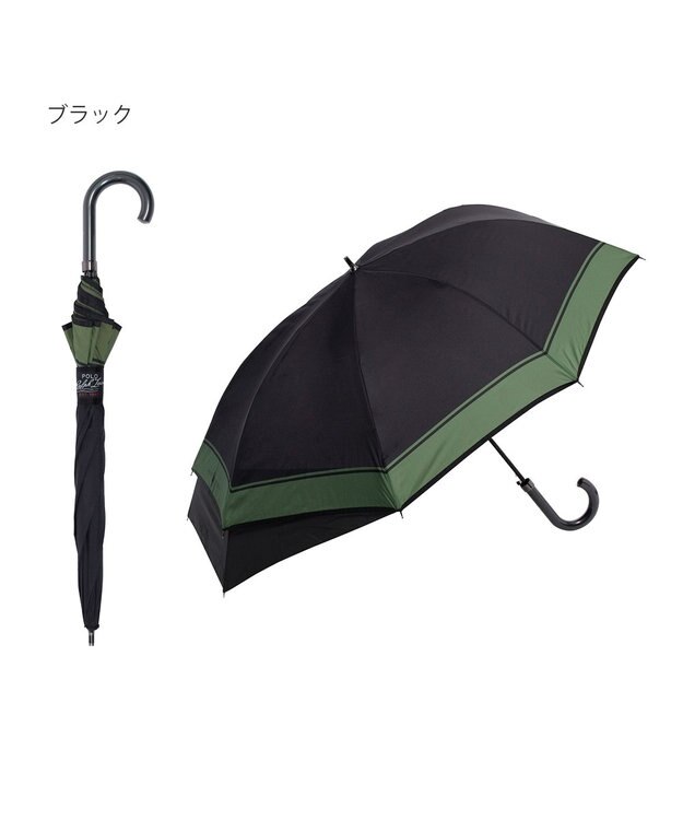 MOONBAT ポロ ラルフ ローレン (POLO RALPH LAUREN)  メンズ 長傘 雨傘 ロゴ刺繍 ボタンジャンプ ワンタッチ ブラック