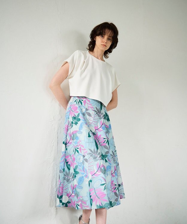 GRACE CONTINENTAL フルーツ刺繍フレアスカート ブルー