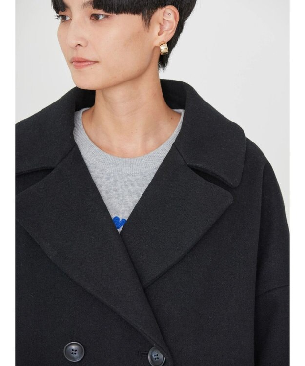 AMERICAN HOLIC 中空ＦＩＢＥＲドロップショルダーチェスターコート Black