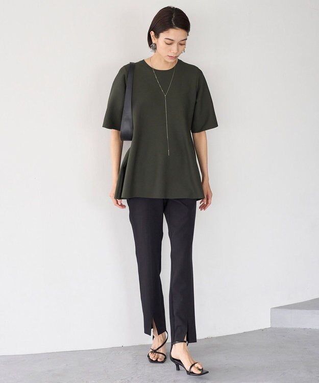 UNFILO ハーフスリーブ ペプラムニット カーキ