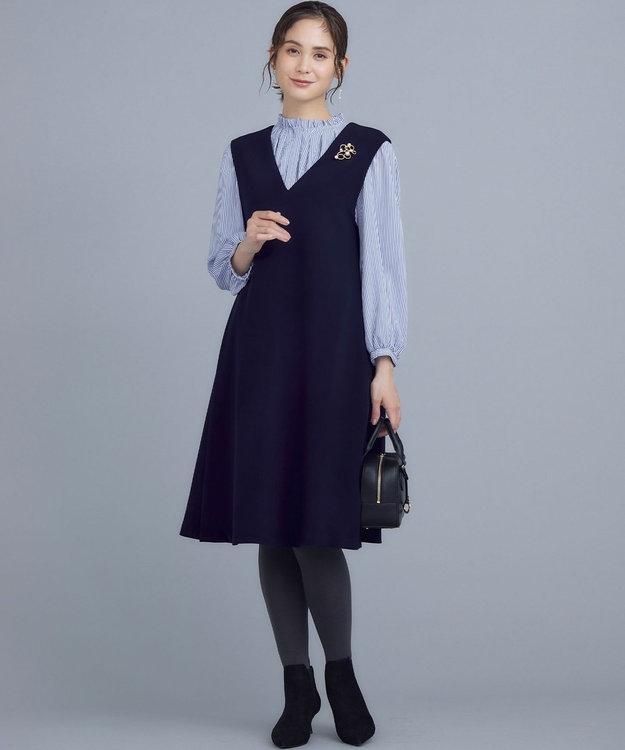 組曲 L ライトダブルクロス ジャンパーワンピース ネイビー系