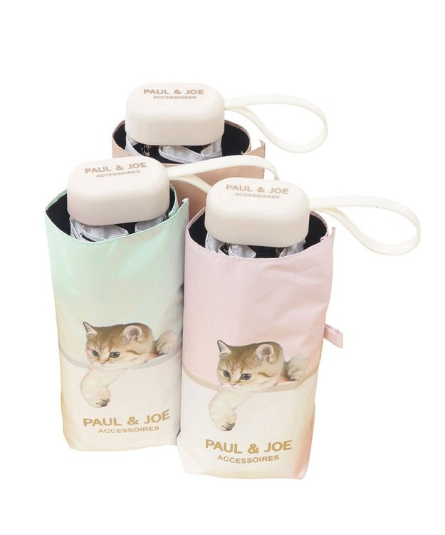 MOONBAT 【 遮光率100％/遮熱/UV/コンパクト】PAUL&JOE ACCESSOIRES(ポール&ジョー) 晴雨兼用日傘 スウィングヌネット ネコ 5段折りたたみ傘 ミントグリーン