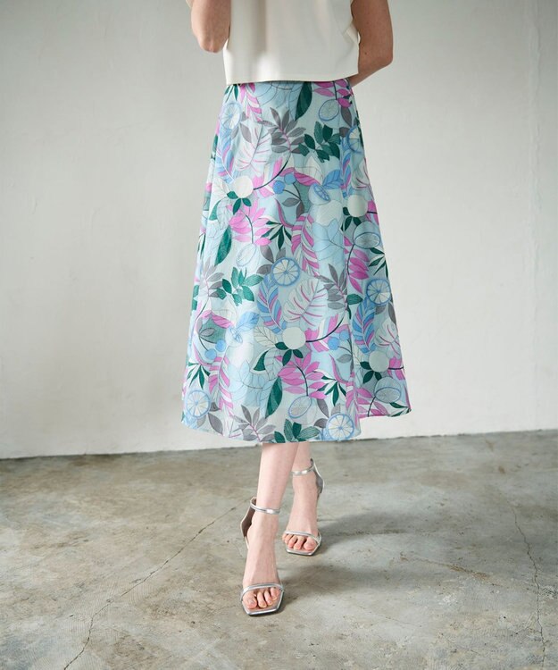 GRACE CONTINENTAL フルーツ刺繍フレアスカート ブルー