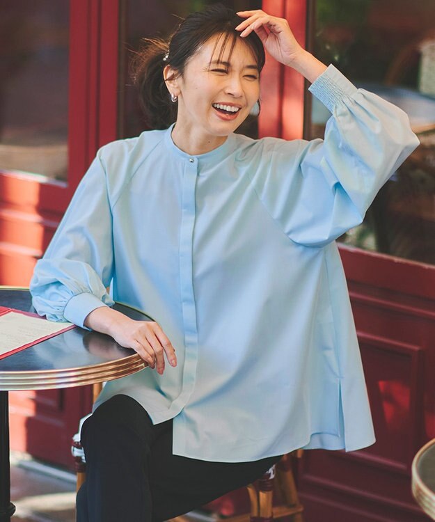 UNFILO 【取り外し可能なボウタイ付き】2WAY ボウタイブラウス ミントブルー