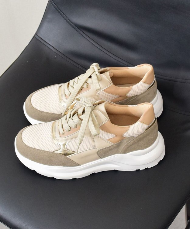 Bridget Birkin 【PARADIS COULEUR】異素材コンビレースアップスニーカー ベージュコンビ