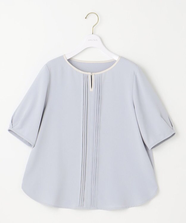 ANY SIS S 【洗える】フロントタックバイカラー ブラウス ライトブルー×アイボリー