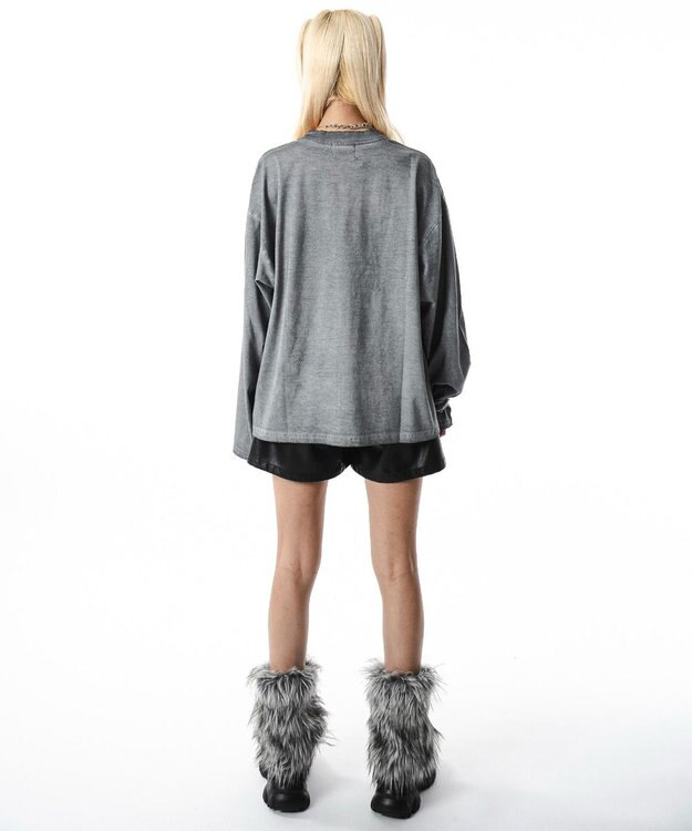 WEGO 【ユニセックス着用ITEM/MLサイズ展開】コールドダイダメージアップリケT（LS） グレー