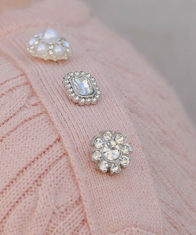 Tiaclasse L 【洗える】肩ボタンケーブルニットトップス ピンク