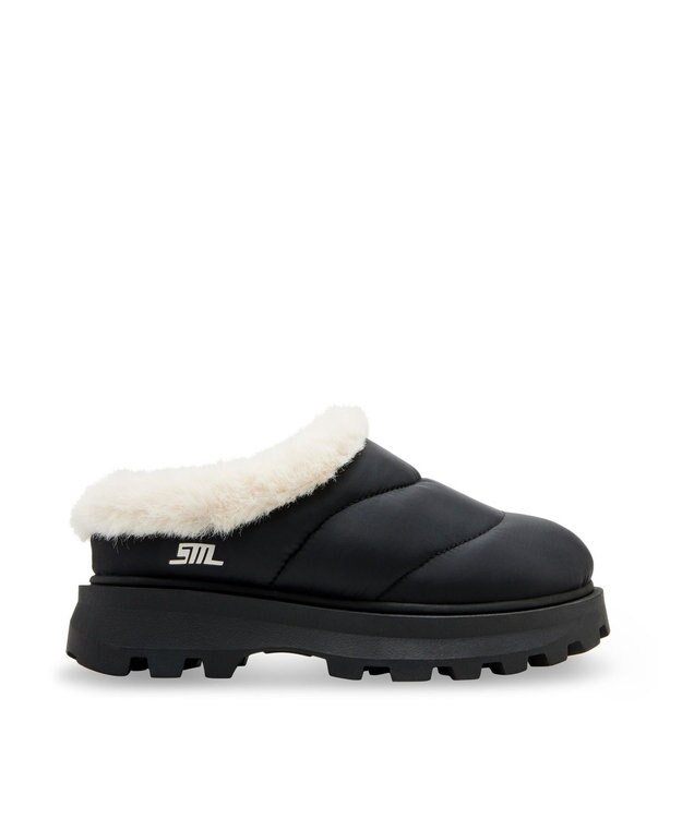 STEVE MADDEN FIRE PLACE 厚底キルティングファーシューズ ブラック