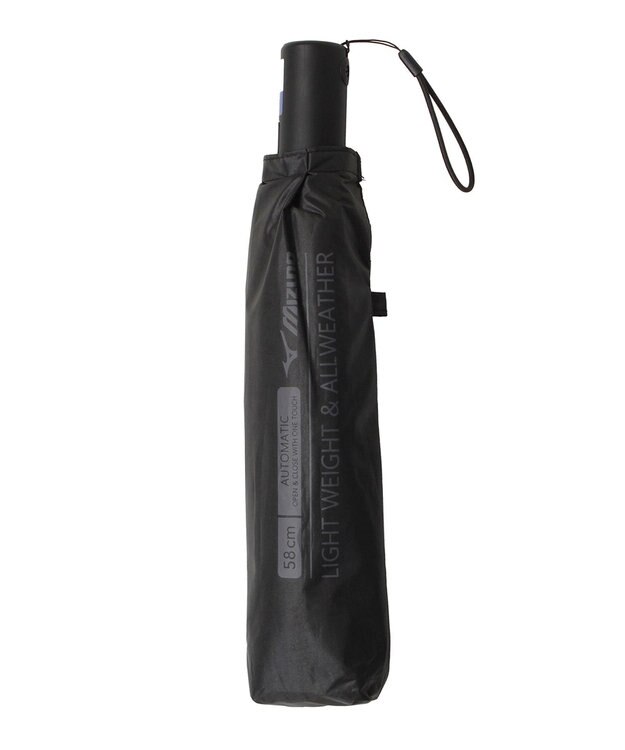 MOONBAT 【WEB限定】MIZUNO  (ミズノ) BIGロゴ 無地 日傘 折りたたみ傘 自動開閉 1プッシュ パラソル 晴雨兼用 軽量 一級遮光 遮熱効果 遮光率100% UV遮蔽100% ブラック