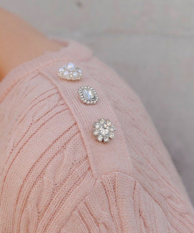 Tiaclasse L 【洗える】肩ボタンケーブルニットトップス ピンク