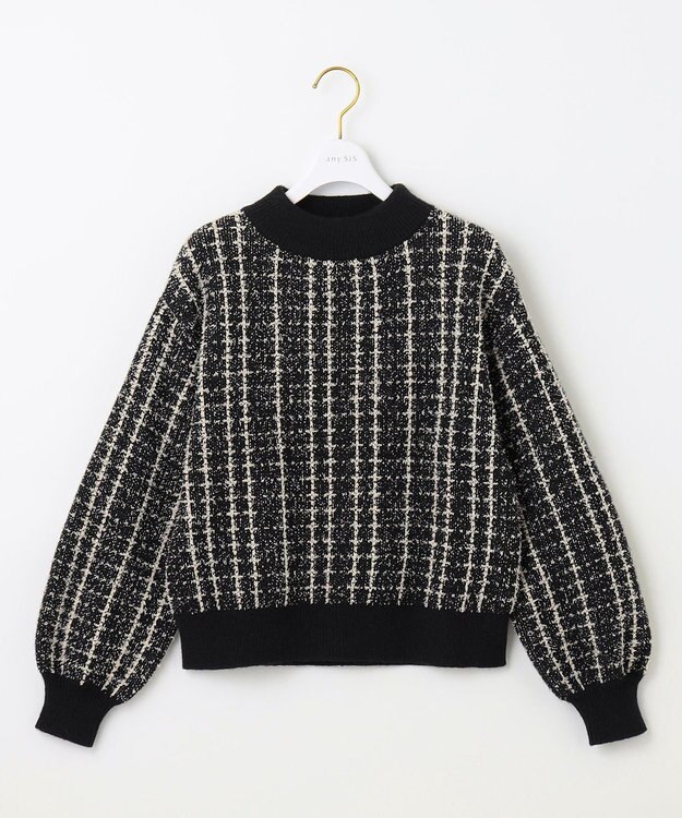 ANY SIS 【洗える】フラッフィーパターン ニット ブラック系