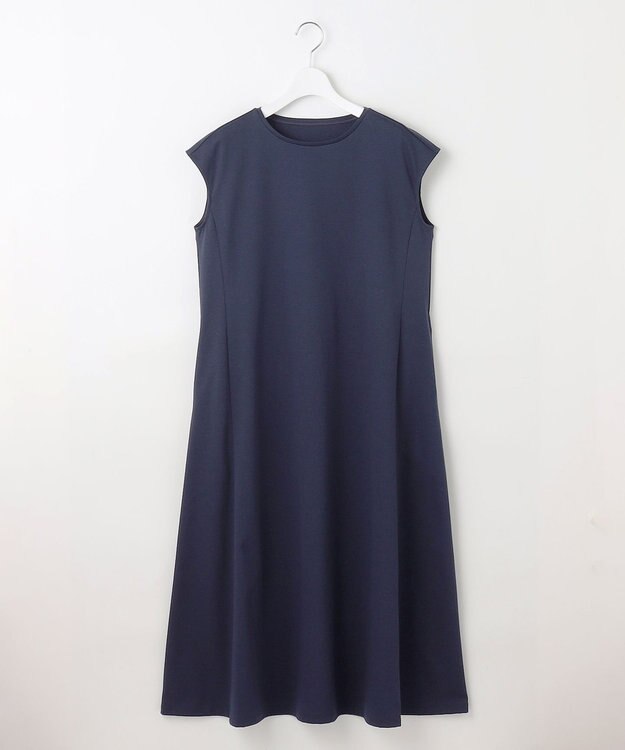 自由区 【WEB限定・洗える】シアーカーデ×ジャージードレス セット ライトグレー(ラメ)×ネイビー