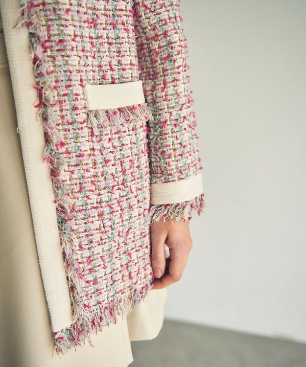 GRACE CONTINENTAL フリンジツイードジャケット ピンク