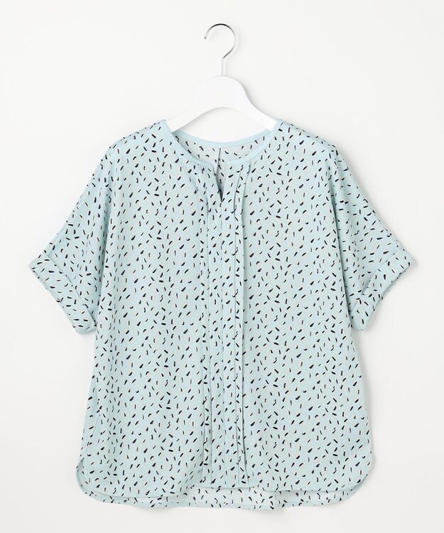 ANY SIS ジョーゼットフロントタック プルオーバー ライトブルー系幾何学柄