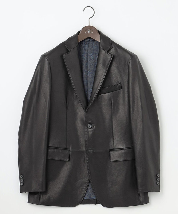 23区 大きいサイズ 羊革 テーラードジャケット ステッチ ブラック 40