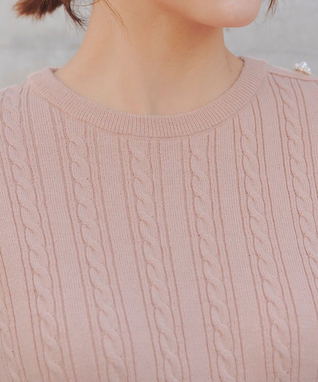 Tiaclasse L 【洗える】肩ボタンケーブルニットトップス ピンク