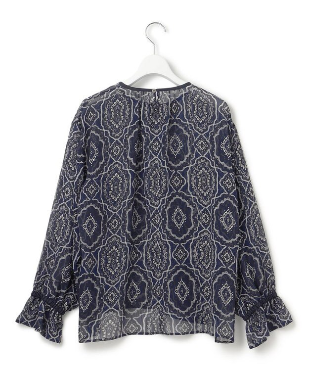 23区 S 【洗える】オーナメントプリント ブラウス ネイビープリント