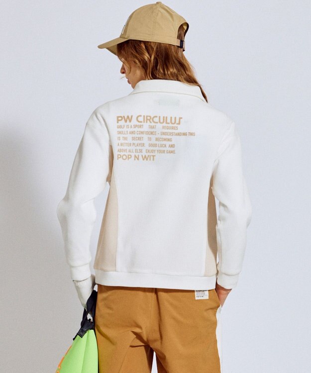 PW CIRCULUS 今が旬トップス！【ドライな肌触り / UV遮蔽率98.9% UVカット / ストレッチ】【WOMEN】ワッフルハーフジップ  ゴルフウェア レディース ホワイト系