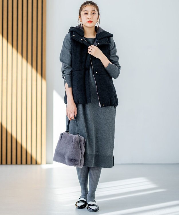 組曲 L 【WEB限定】コクーンシルエット ニットワンピース グレー系