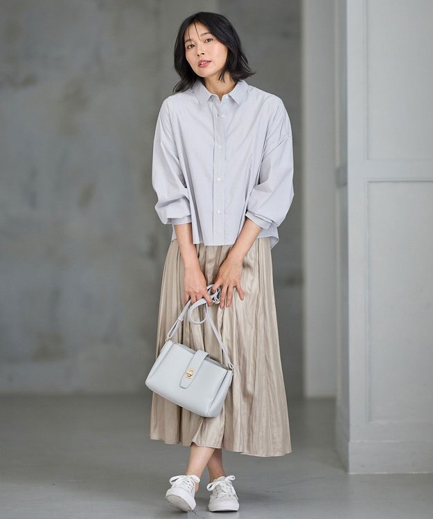 ANY 【手洗い可能/抗菌防臭/速乾/UVカット】ショート丈シャツ グレーピンストライプ