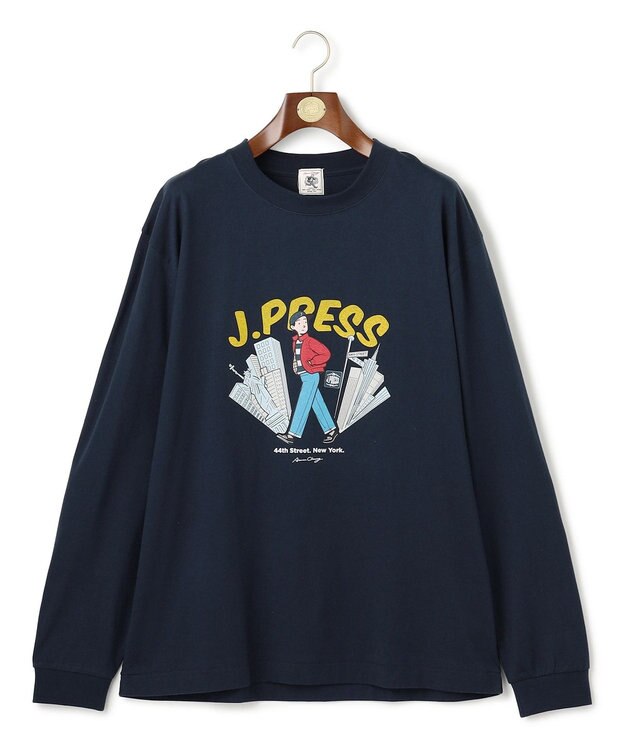 J.PRESS MEN 【AaronChang】【UNISEX】プリントロングスリーブ Tシャツ ネイビー系