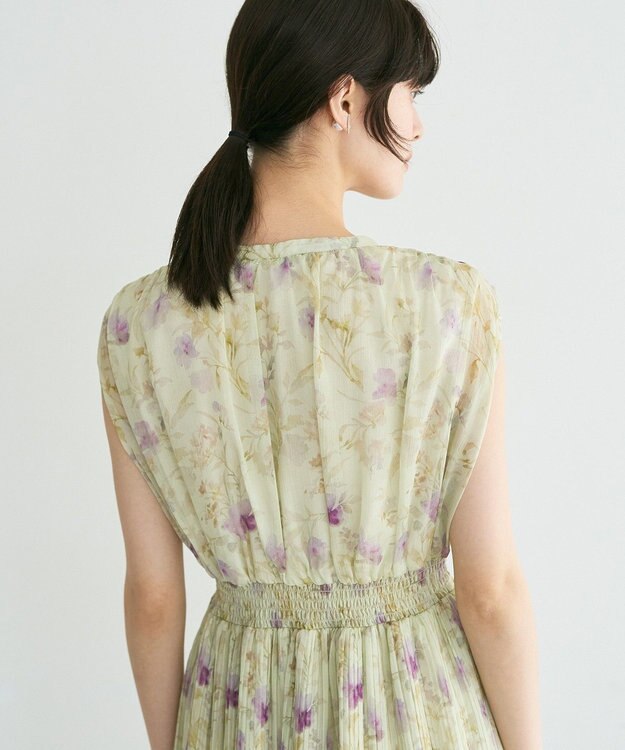 YECCA VECCA シアー花柄プリーツワンピース Light Green