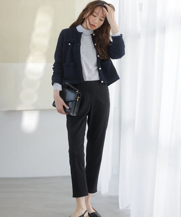 組曲 ミニブークレーツイードニットジャケット ネイビー系