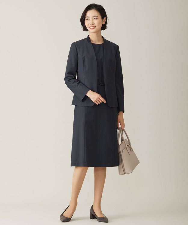 J.PRESS LADIES L 【セットアップ対応】BAHARIYE1 ノーカラー ジャケット ネイビー系