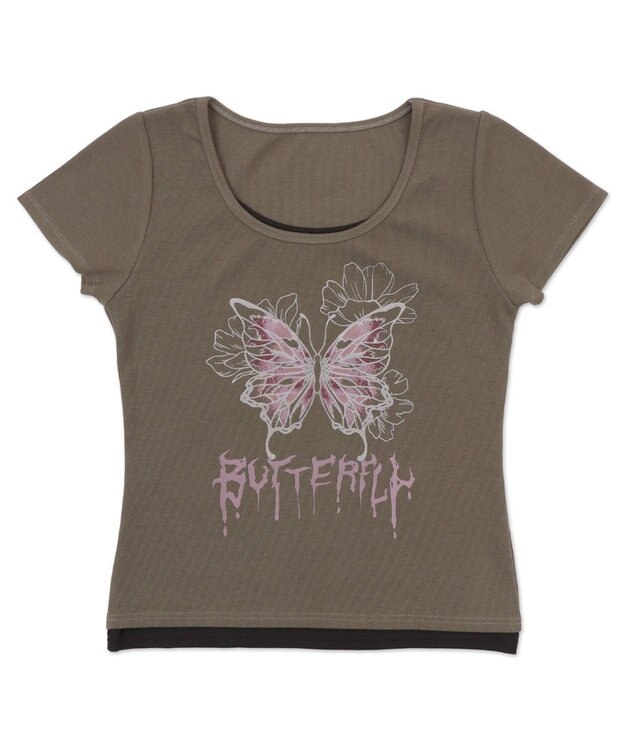 WEGO レイヤードドッキンググラフィックT カーキ