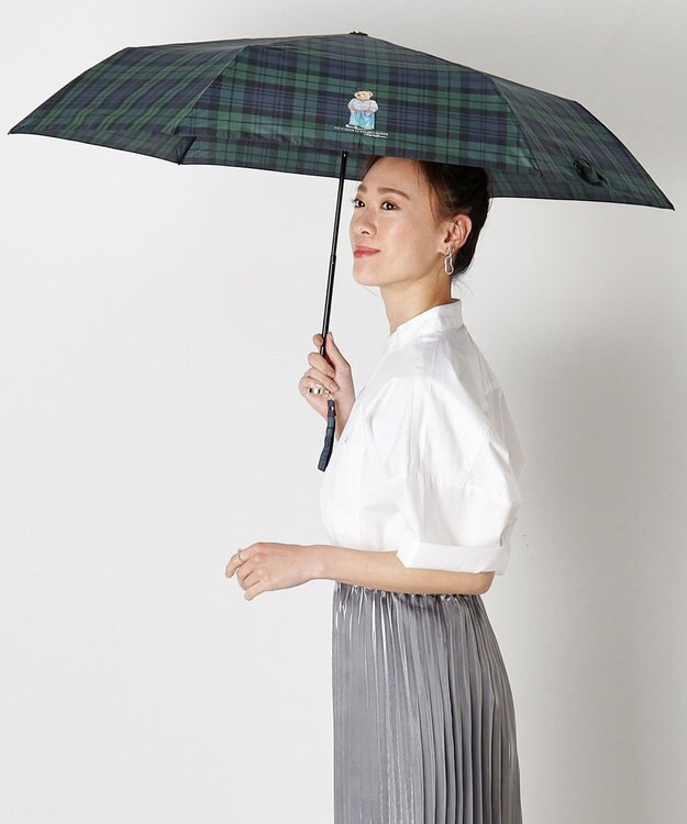 MOONBAT POLO RALPH LAUREN（ポロ ラルフローレン)フレンチベア×チェック 雨傘 折りたたみ傘 ディープブルー
