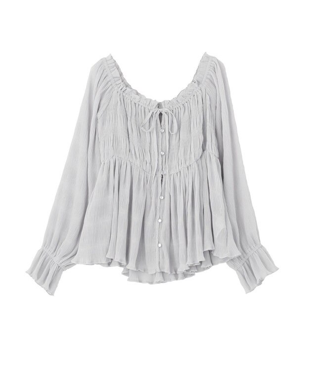 earth music&ecology 【2WAY】シャーリングフリルオフショルブラウス Light Gray