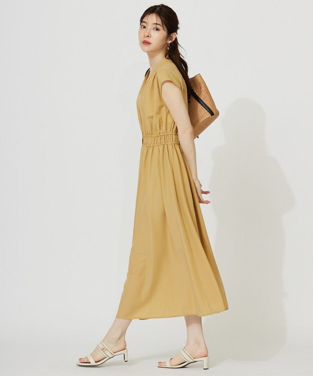 ANY SIS S 【洗える】フロントボタンギャザー ワンピース マスタード