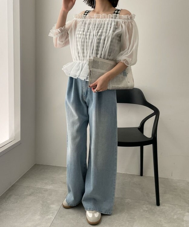 WEGO 【２点セット】キャミSETオーガンジーオフショルブラウス ホワイト