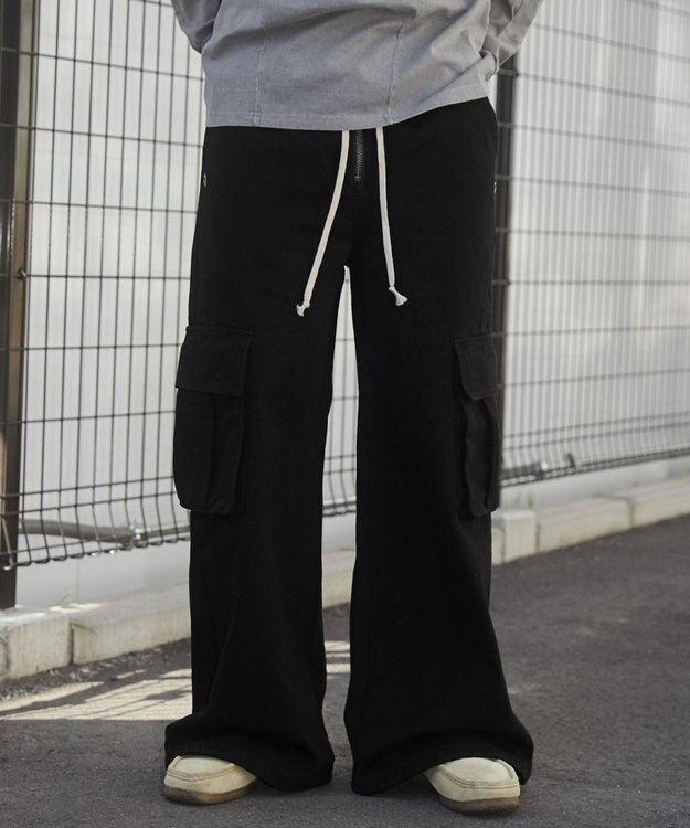 WEGO 【ウエストゴム】スーパーフレアカーゴパンツ ブラック