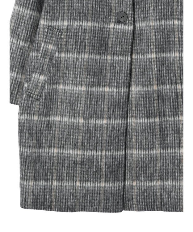 Green Parks コクーンシルエットチェックシャギーコート Black