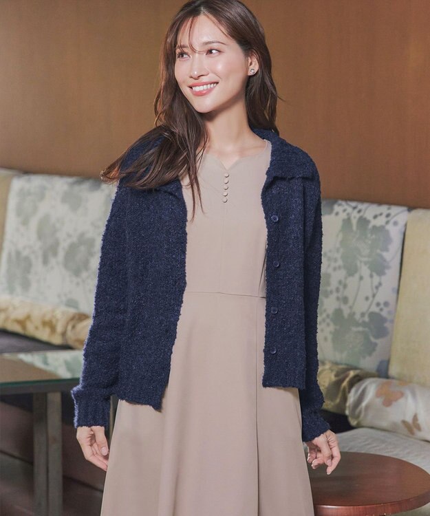 Tiaclasse 【セレモニー・XSサイズ追加・新色追加】ハートネックくるみ釦ワンピース グレージュ