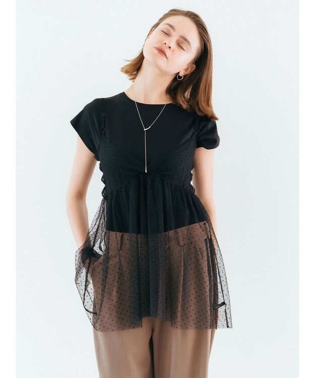 YECCA VECCA 【2点SET】マルチwayチュールオーバーキャミSET/Tee Black