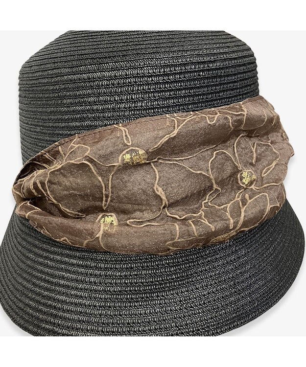 林八百吉商店 un chapeau  スカーフ付ペーパーハット ブラック