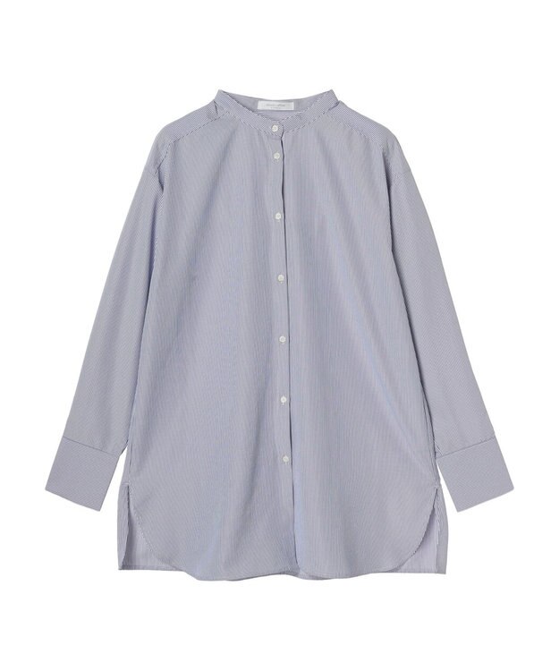 Green Parks レイヤードアソート柄シャツチュニック Stripe Blue