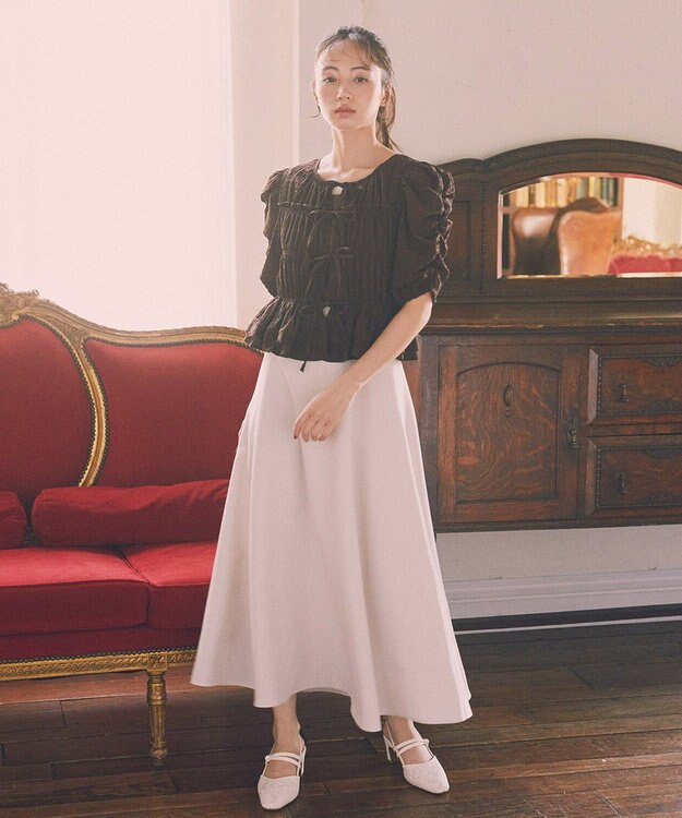 earth music&ecology バックレースアップスカート Light Beige