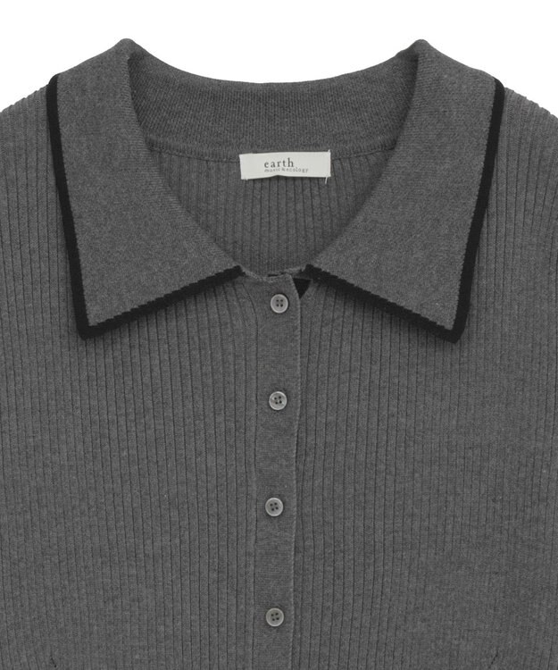 earth music&ecology バイカラートリムニットカーディガン Charcoal Gray